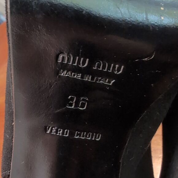 Miu Miu Black Peep Toe Sling Back Silk Bow Heels Sz 36 - Picture 12 of 16